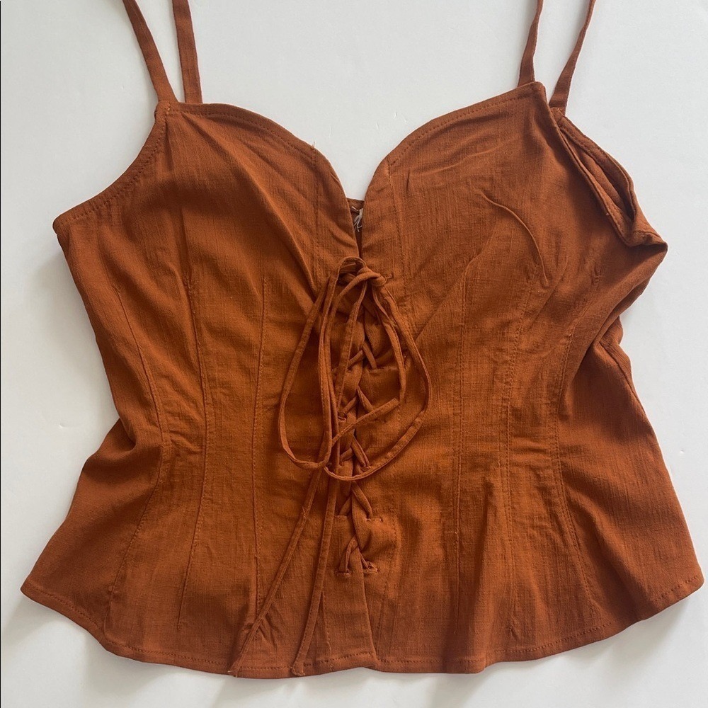 Intimately Free People Rust Lace-Up Corset Top Small/medium